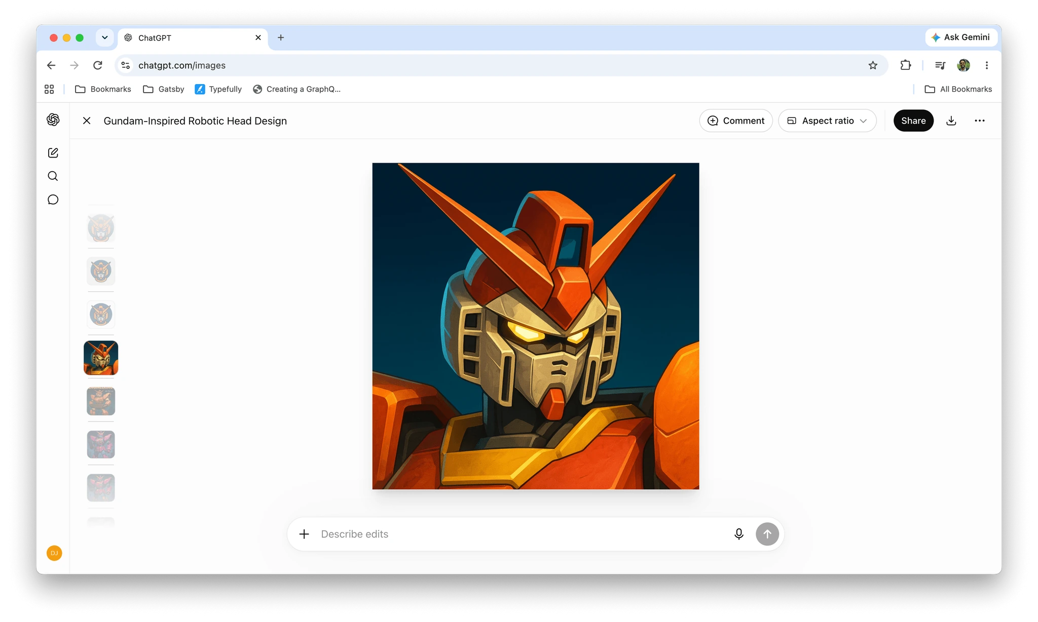 chatgpt.com image generation interface showing a single image
