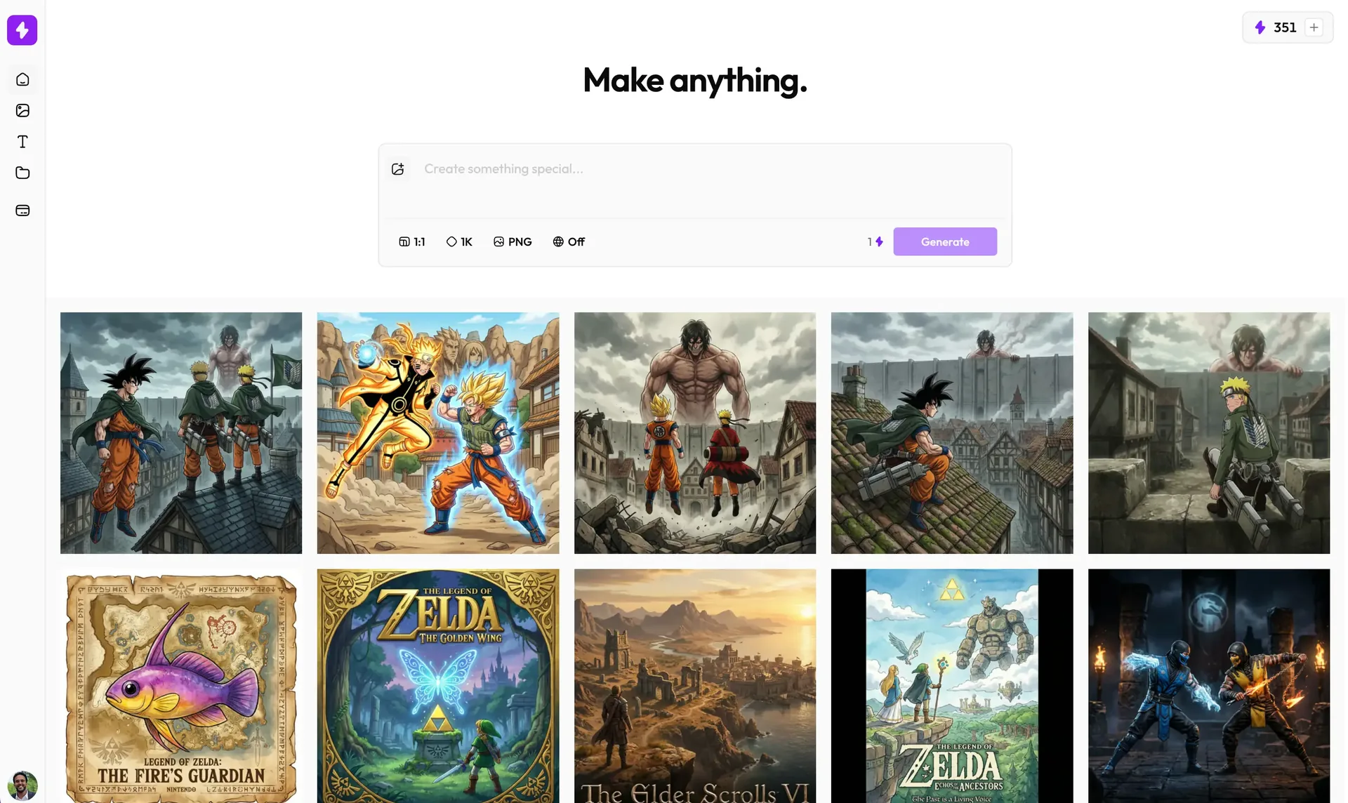 Nani app overview: library grid, prompt editor, and generations in progress